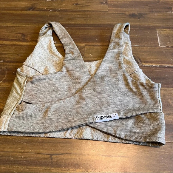 Gymshark Crop Top Sports Bra Criss Cross Back Small Gray Green - Picture 2 of 3